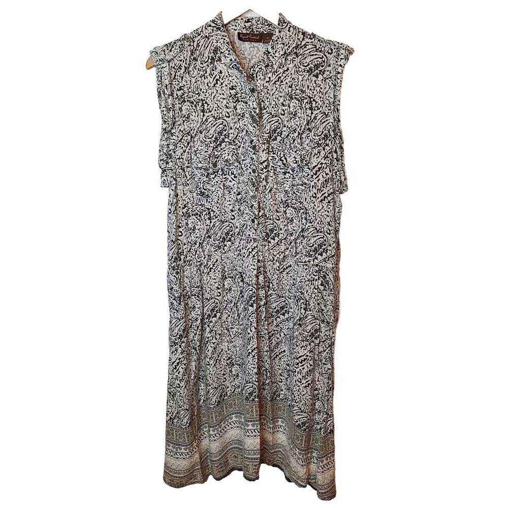Speed Control Womens Button Up Dress Size 2X Pockets Gray‎ Animal Elastic Waist